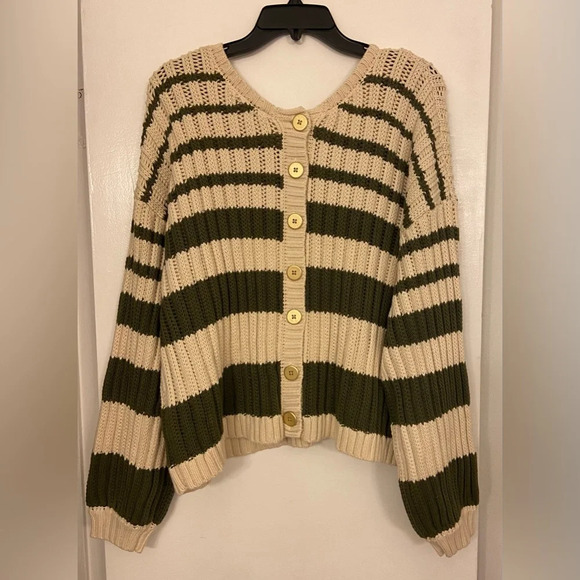 NWT Splendid x Rachelove Striped Reversible Cardigan Green & Cream Size XL - Picture 6 of 10